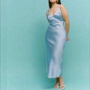 REFORMATION DAYTONA BLUE SILK DRESS